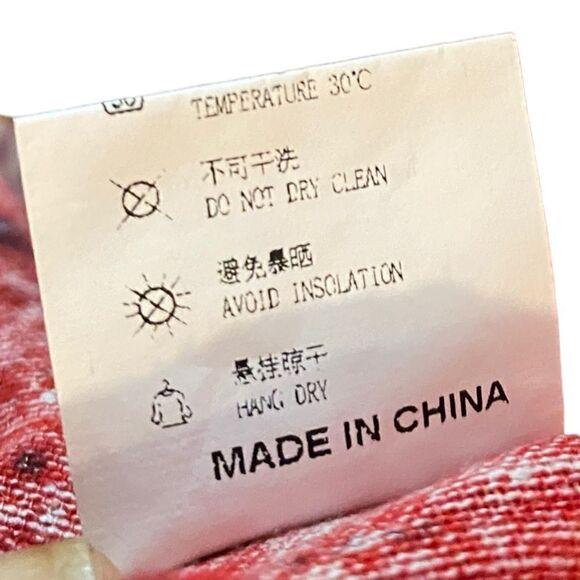 Two-Sided Red Cotton Bohemian Bali Mandarin Collar 3/4 Button Sleeve Tunic - Picture 7 of 8